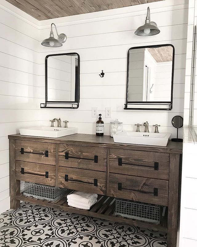 Farm Style Bathroom Vanity Rispa   Rustic Farmhouse Bath Vanity Double Sinks 